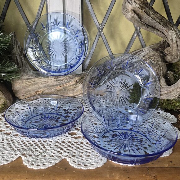 Set of 4 Avon American Blue Salad Bowls - Blue Glass - 80s Vintage - Picture 1 of 6